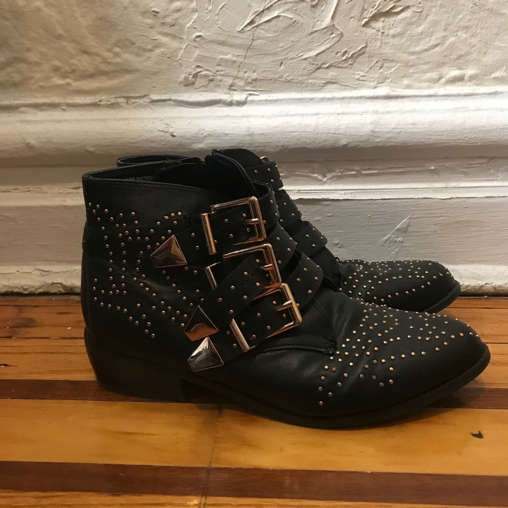 Diba Black Ankle Booties with Gold Studs